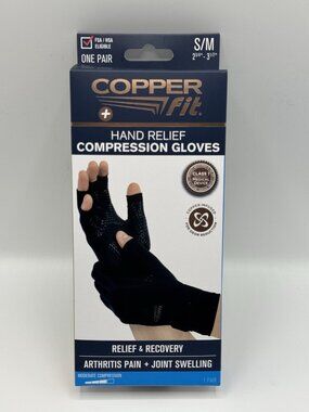 Copper Fit Hand Relief Compression Gloves–Unisex Size S/M–Arthritis Pain Black